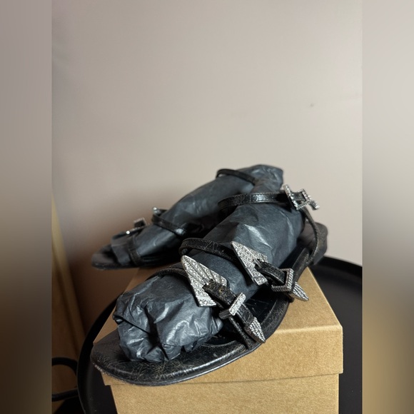 Zadig&Voltaire women’s black calf leather sandals with a strass buckle SIZE 38 - Picture 6 of 8